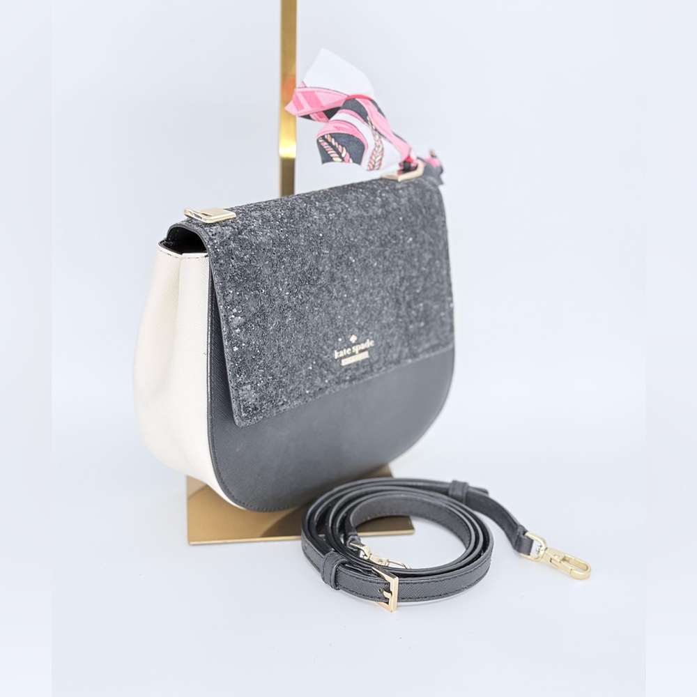 NWOT Kate Spade White and Glitter Black Crossbody Bag